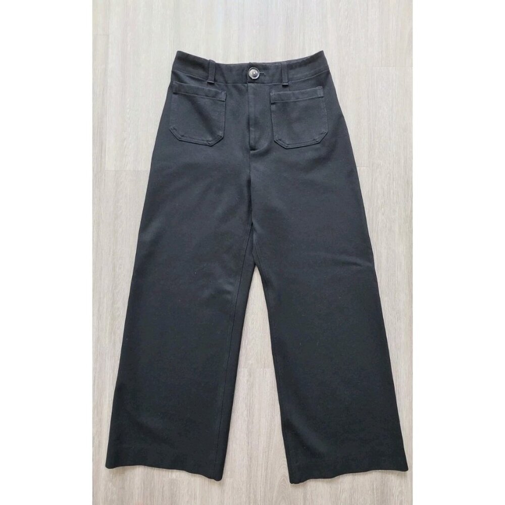 Anthropologie Black Stretch Wide Leg Cropped Pants High Rise Work Career Size 6
